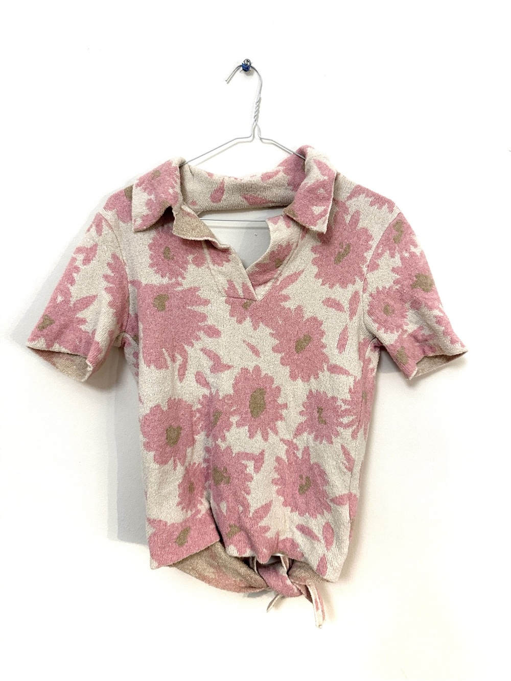 Jacquemus Pink Floral Short-Sleeve Polo Knit Top